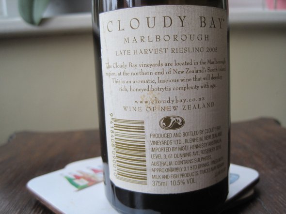Cloudy Bay, Late Harvest Riesling, Marlborough (BC 95)