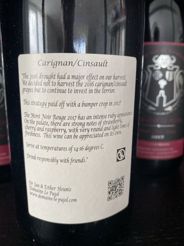 Cinsault and Carignan Mont Noir Rouge 2017 