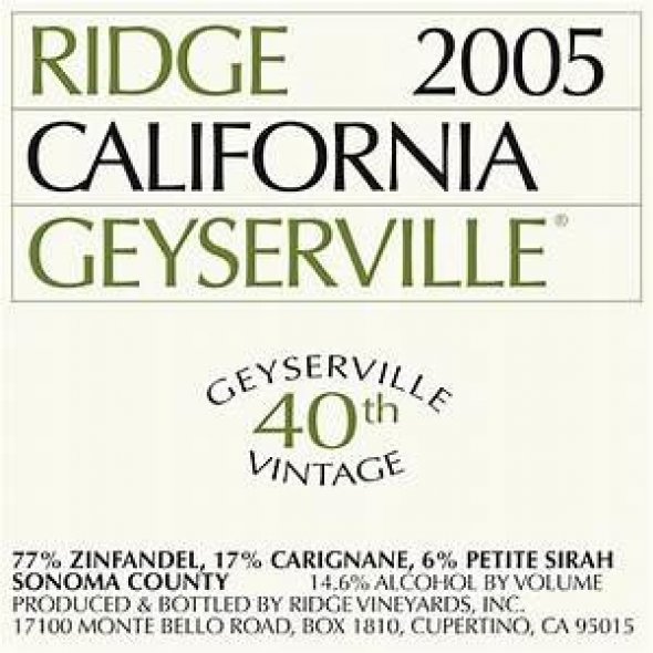 Ridge, Geyserville Zinfandel, California, Napa Valley, United States, AVA