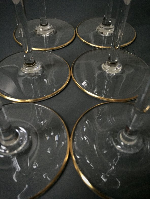 6 bespoke Baccarat crystal & 24k gold Champagne/white wine glasses - Handmade in France