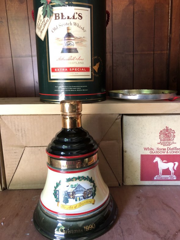 Bells 1989&1990 Christmas decanters with boxes.