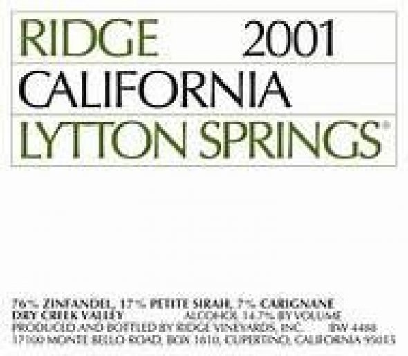 Ridge, Lytton Springs Zinfandel, California, Napa Valley, United States, AVA