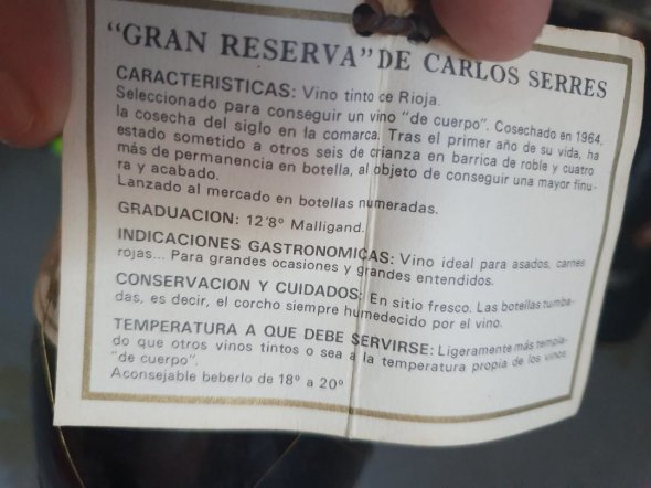 Carols Serres Gran Reserva Rioja 1964