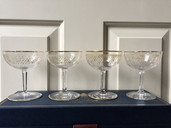 4 Baccarat 24k gold/crystal Champagne Coupes 