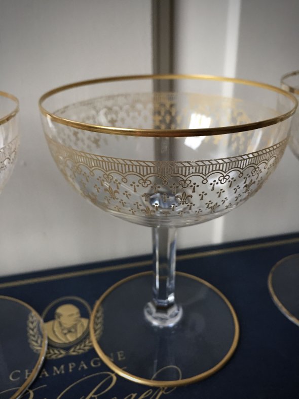 4 Baccarat 24k gold/crystal Champagne Coupes 