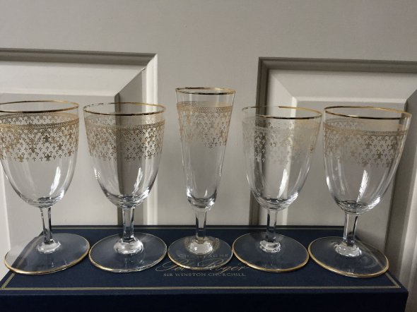 5 Baccarat 24k gold/crystal Champagne glasses