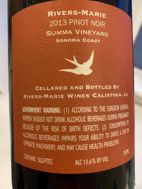 Rivers Marie, Summa Pinot Noir, California, Sonoma Coast, United States, AVA