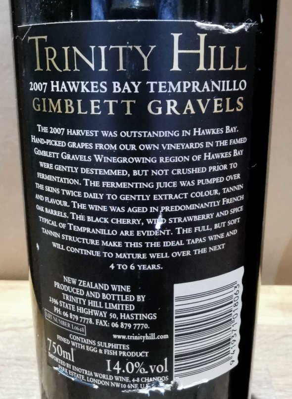 Trinity Hill, Tempranillo, Gimblett Gravels