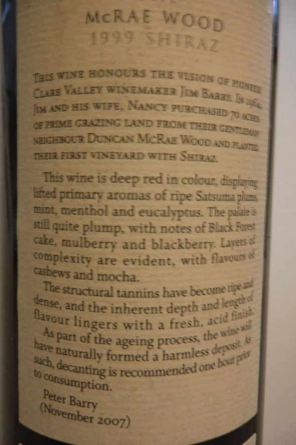 Jim Barry, The McRae Wood Shiraz, Clare Valley