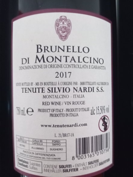 Tenute Silvio Nardi 2017 Brunello Di Montalcino J.Suckling 94