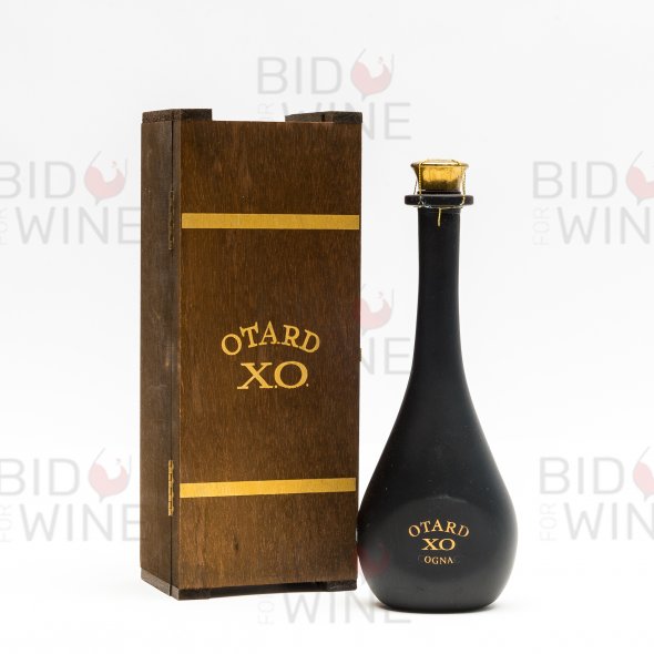 Otard XO Cognac, Teardrop Design, black frosted glass, circa 1986
