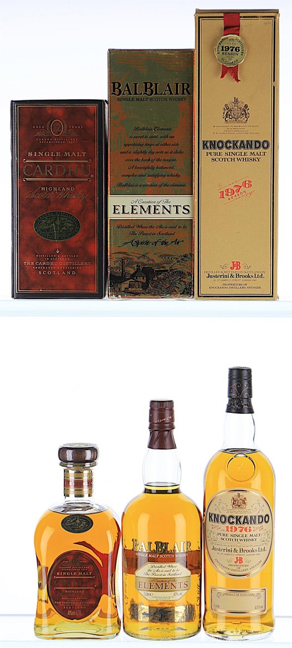 A Trio of Special Single Malt Whisky: Knockando 1976, Balblair Elements and Cardhu - 1990s Bottling