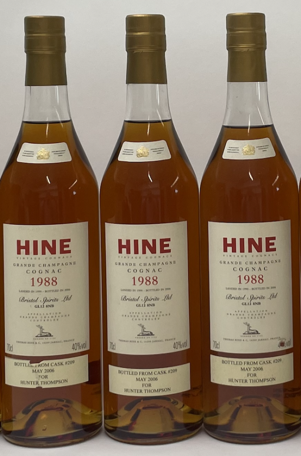 Hine, Vintage Early Landed 1990 Bottled in May 2006 from cask #209 for Hunter Thompson (by Bristol Spirits Ltd), Grande Champagne Cognac